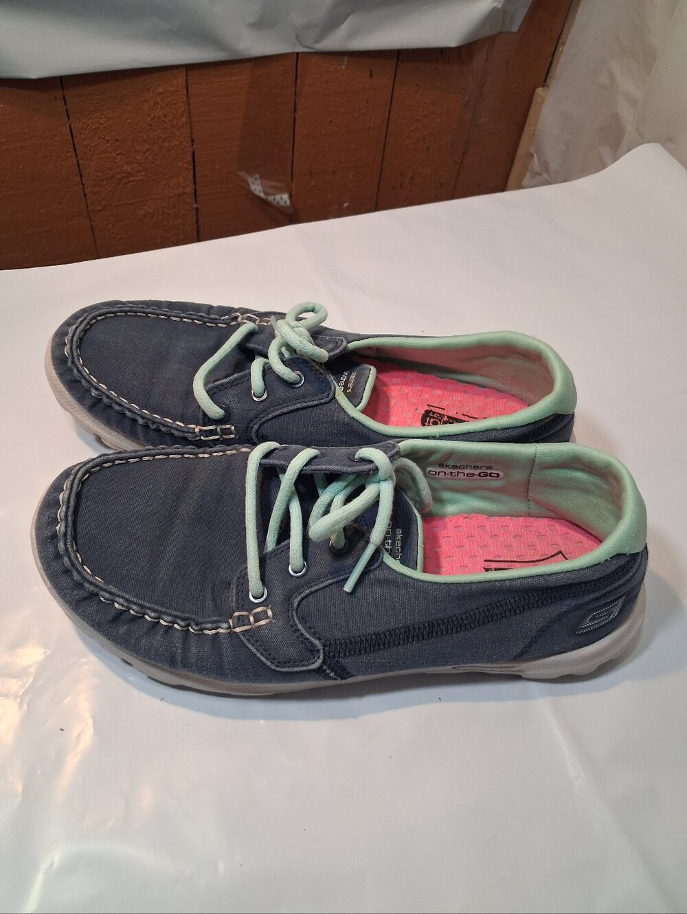 Skechers Shoes Womens 7 Blue Comfy Fabric Sneakers Goga Mat Yoga On The Go